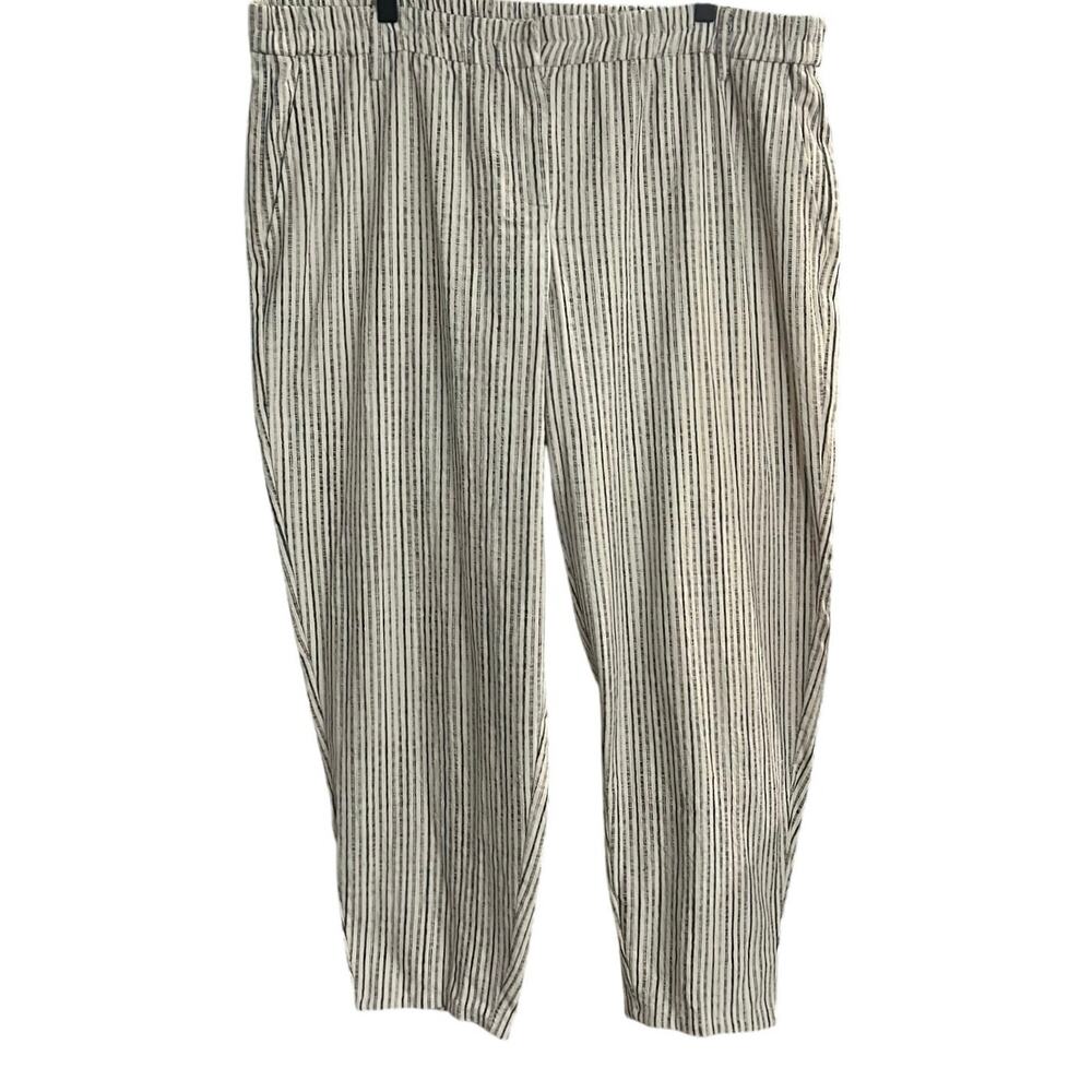 Eileen Fisher | Cotton Slouchy Ticking Stripe Tapered Ankle Pants | Natural | XL